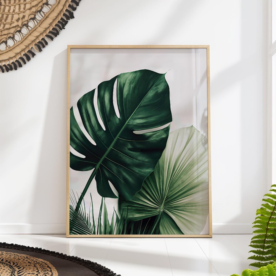 Monstera Leaf Wall Art Tropical Palm Print Minimal Botanical Decor - Etsy