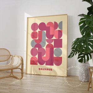 Pink Bauhaus Print Tile Geometric Poster Mid Century Modern Wall Art