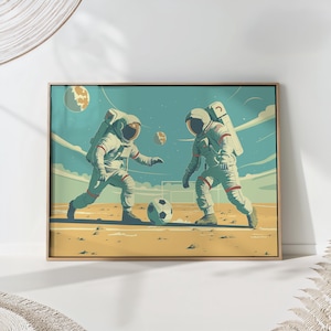 Astronaut Soccer Print: Mid-Century Modern Space Art immagine 1