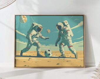 Astronaut Soccer Print: Mid-Century Modern Space Art