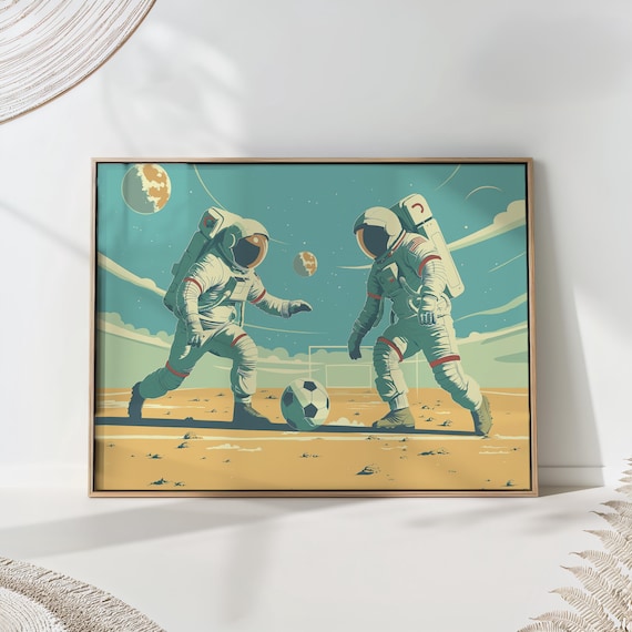 Astronaut Soccer Print: Mid-Century Modern Space Art