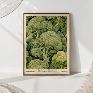 Brokkoli-Küchenbild, botanische Wandkunst von William Morris, Gemüsedekoration