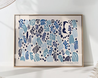 Henri Matisse Print Blue Mid Century Modern Wall Art Abstract Floral Poster Nautical Decor