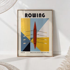 Bauhaus Rowing Wall Art Print, Mid‑Century Crew Boat Poster, Retro Sports Decor