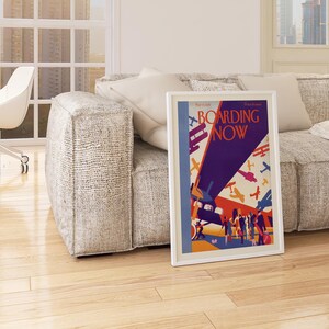 Boarding Now Airplane in a white frame in a living room