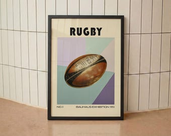 Bauhaus Rugby Poster: Retro Sports Exhibition Art Print
