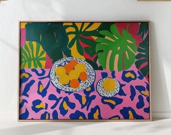 Mid century Kitchen Art Print - Matisse Vibrant Abstract Fruit and Floral Poster