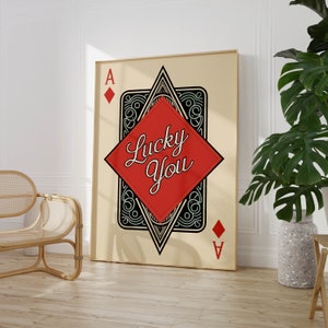Lucky You Vintage Style Art Print, Classic Card Design, Wall Decor, Gift for Gamblers PRINTED on Fine Art Paper