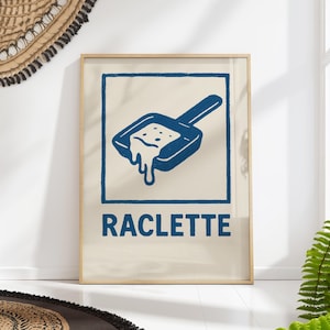 Raclette Cheese Art Print, Swiss Kitchen Poster, Mid-Century Modern Food Wall Art