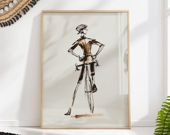 Cyclist Bicycle Wall Art Race Bike Line Drawing Mid Century Print