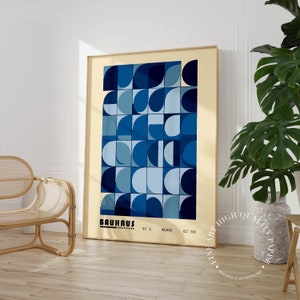 Bauhaus Geometric Art Print Exhibition Poster Blue Aesthetic Wall Decor