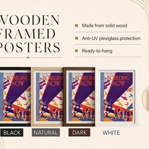 Boarding Now Airplane in a wooden frame, detail view