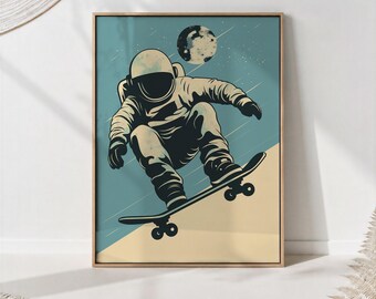 Astronaut Skateboarder Art Print: Unique Space Wall Decor