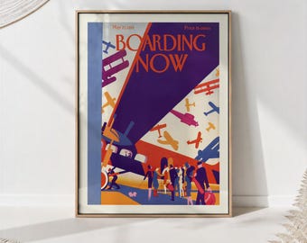 Póster de avión "Embarque ahora", lámina decorativa retro de viajes para pared, decoración de aviación de los años 20.