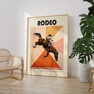 Vintage Rodeo Print Bucking Bronco Poster Bauhaus Wall Art Mid Century Modern Horse Decor PRINTED on Fine Art Paper