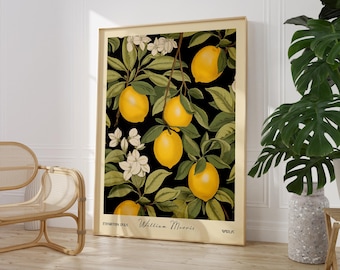 Lemon Kitchen Print William Morris Botanical Wall Art Fruit Decor PRINTED on Luxury Paper