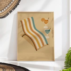 Tropical Lounge Chair Wall Art Print, Mid Century Summer Cocktail Poster, Retro Poolside Decor