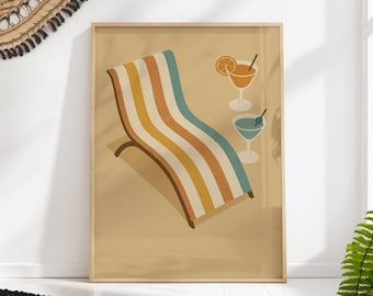 Tropical Lounge Chair Wall Art Print, Mid Century Summer Cocktail Poster, Retro Poolside Decor