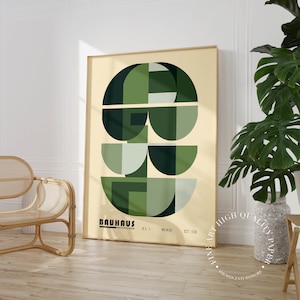 Green Bauhaus Wall Art Print - Serene Geometric Poster -  Peaceful Mid Century Home Decor - Museum Quality