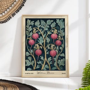 William Morris Radish Botanical Wall Art - Vintage Kitchen Decor, Mid Century Century Botanical Print, Arts & Crafts Illustration