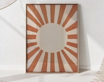 Abstract Sun Mid Century Modern Poster - Terracotta Boho Wall Art - Retro Living Room Decor