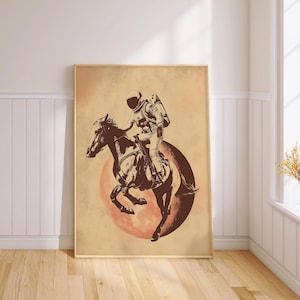 Rodeo Astronaut Print, Space Cowboy Poster, Bucking Bronco Wall Art PRINTED on Luxury Paper