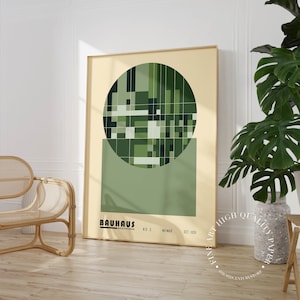 Bauhaus Geometric Abstract Print Green Modern Vintage Poster Mid Century Art Minimalist Decor