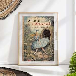 Alice in Wonderland Book Cover Print, Vintage Lewis Carroll Art, Classic Children's Literature Poster, Whimsical Storybook Decor