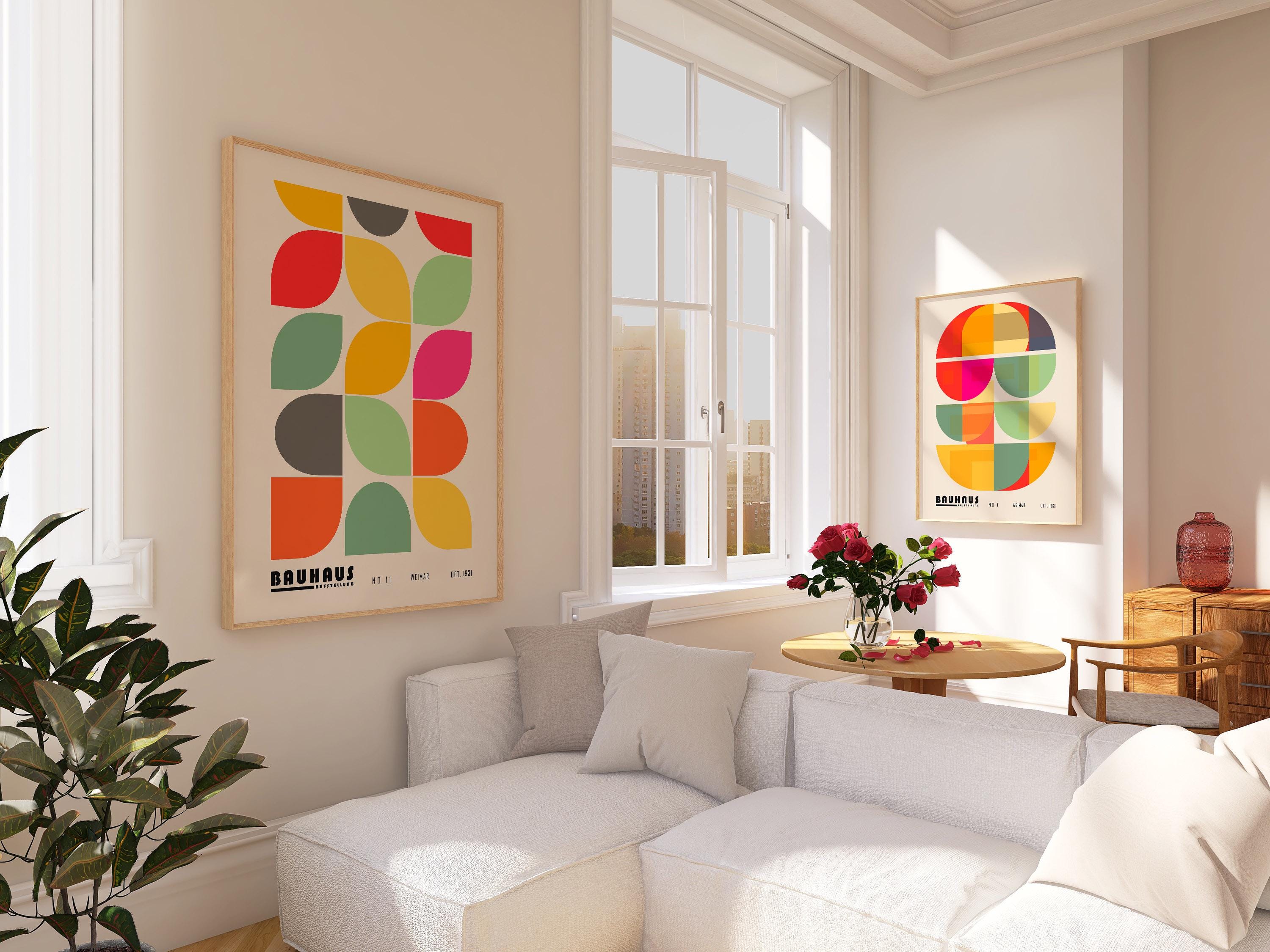 Mid Century Modern Bauhaus Art Prints Set of 2 - Boho Colorful Abstract ...