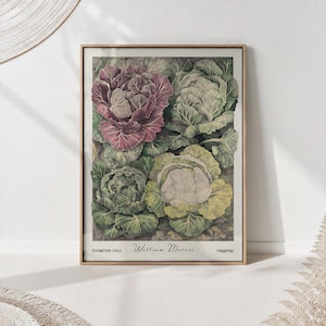 Retro Cabbage Botanical Print William Morris Farmhouse Kitchen Wall Art