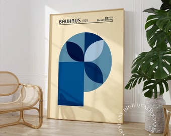 Bauhaus Exhibition Poster Vintage Geometric Minimalist Art Print Blue Abstract Mid Century Modern Wall Decor