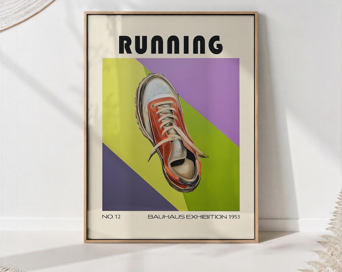 Running Sneaker Print: Bauhaus Style Fine Art Paper