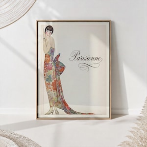 Parisienne Retro Fashion Print: 1920s Art Deco Floral Dress Wall Art