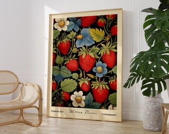 Retro Strawberry Kitchen Print William Morris Botanical Wall Art Cooking Decor PRINTED on Luxury Paper