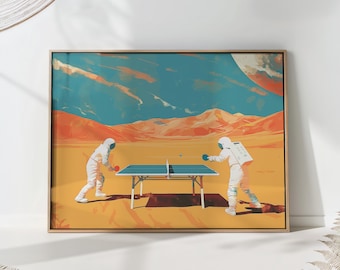 Surreal Astronaut Ping Pong Print: Space Desert Wall Art