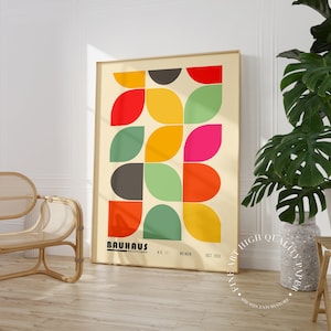 Bauhaus Print Colorful Midcentury Modern Poster Geometric Summer Wall Art