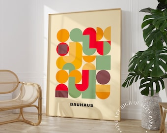 Bauhaus Print Colorful Geometric Poster Abstract Midcentury Modern Wall Art