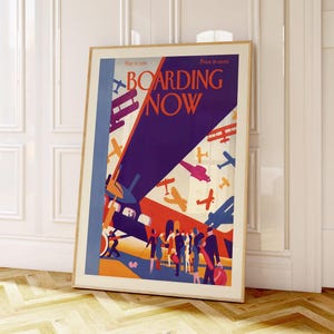 Boarding Now Airplane Poster, Retro Travel Wall Art Print, 1920s Aviation Decor image 2