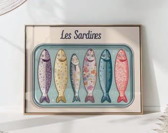 Retro French Sardine Print: Kitchen Coastal Art