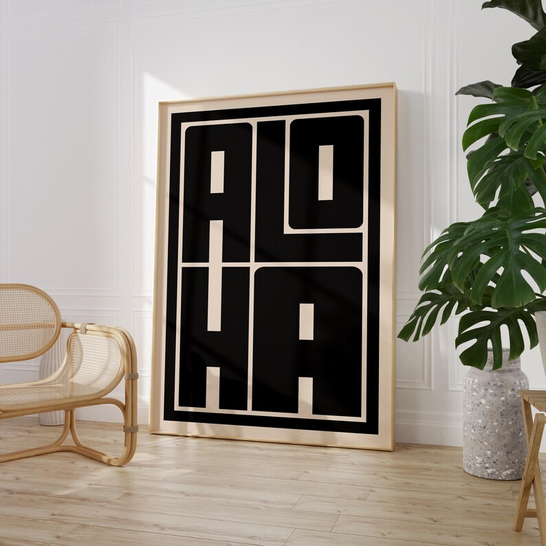 Mid Century Modern Aloha Print Minimalist Hawaiian Typography Wall Art ...