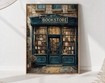 Bookstore Art Print - Retro Book Shop Poster - Rustic Bookworm Gift
