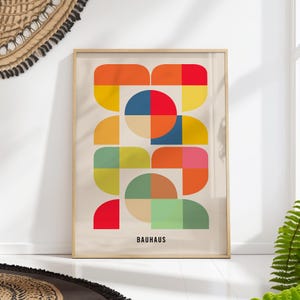 Minimalist Bauhaus Geometric Poster - Colorful Abstract Midcentury Modern Wall Art Decor