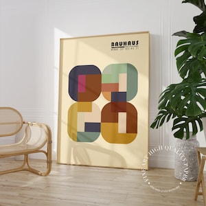 Bauhaus Print Earth Tone Abstract Geometric Wall Art Midcentury Modern Poster