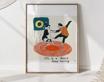 Dancing Cats Print Record Player Music Wall Art