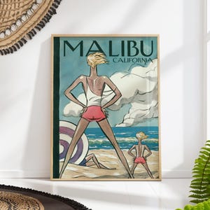 Vintage Malibu California Beach Poster - Retro Coastal Wall Art