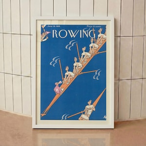 Vintage Rowing Wall Art - Mid Century Sports Poster for Nautical and Retro Decor