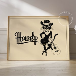 Howdy Cowgirl Cat Print Western Guitar Print Unique Gift for Country Music Fans PRINTED on Fine Art Paper