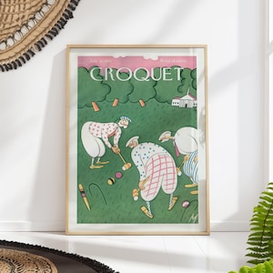 1928 Croquet Print – Vintage Sports Poster, Humorous Lawn Game Wall Art, Antique Summer Magazine Cover