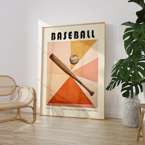 Baseball Mid Century Print Bauhaus Sport Wall Art PRINTED on Luxury Paper
