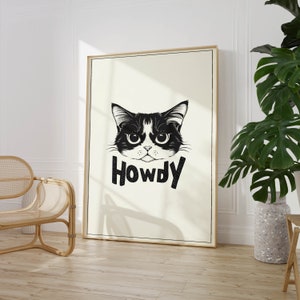 Howdy Cat Art Print Whimsical Pet Wall Decor Tuxedo Animal Lover Gift PRINTED on Fine Art Paper